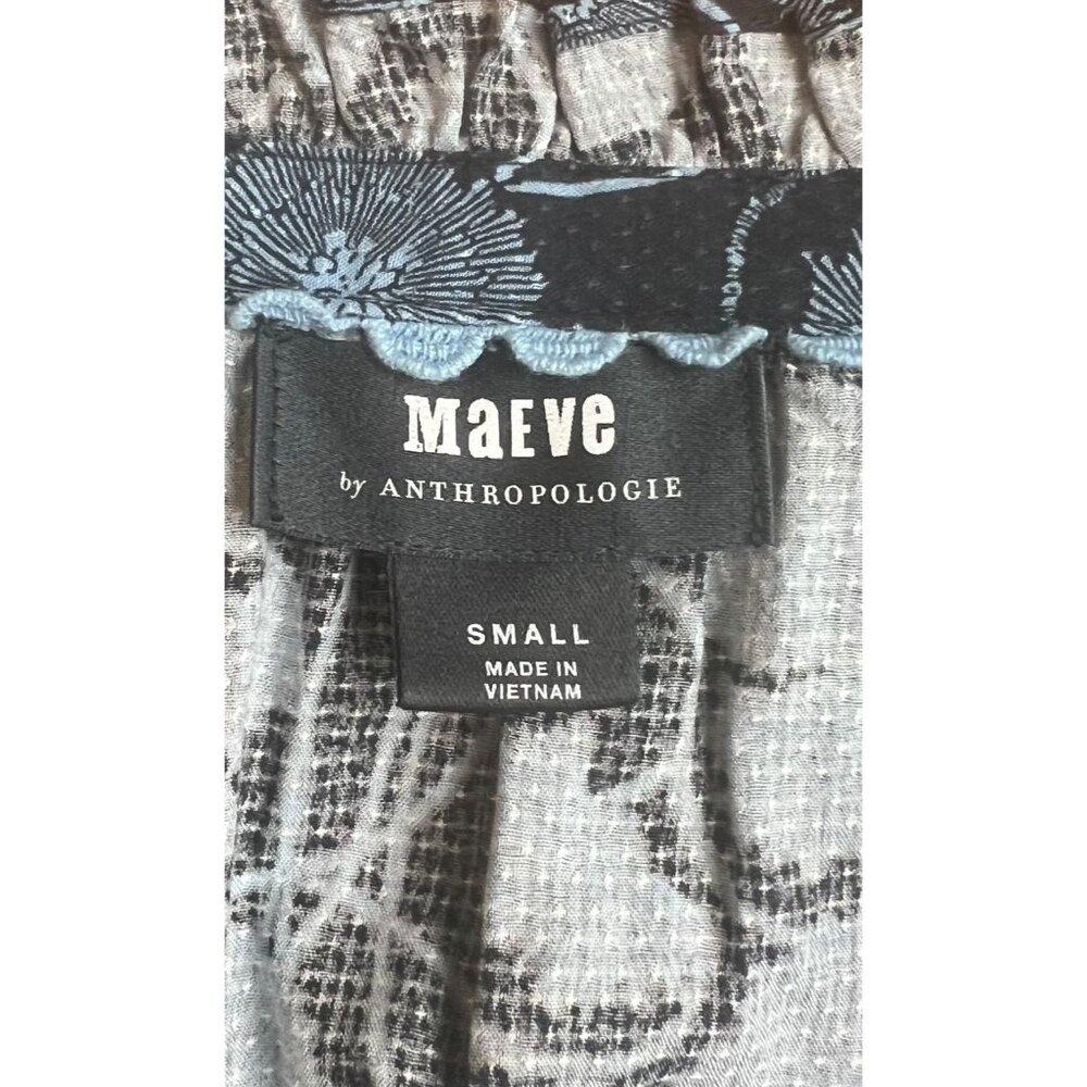 Anthropologie Maeve Collette Peasant Floral Black-Blue Blouse Small Long Sleeve - Picture 9 of 12